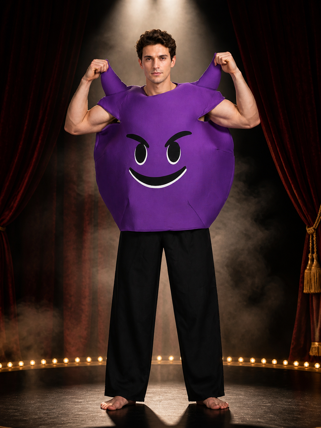 Inflatable Purple Eggplant Costume with Cartoon Face, Halloween Party Outfit Costumes detail 3
