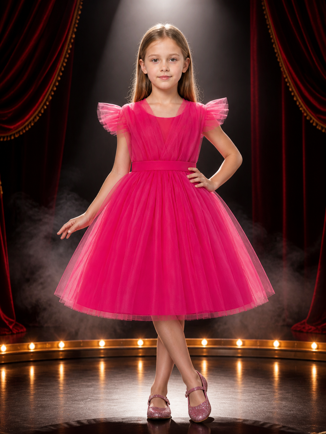 Baby Girls' Pink Princess Dress, Ruffled Sleeves and Layered Tulle Skirt Costume Dresses detail 3