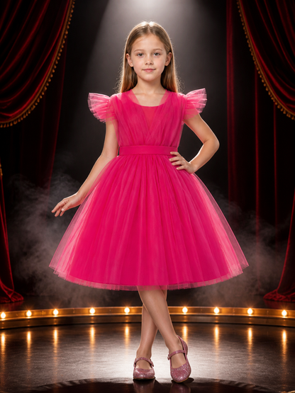 Baby Girls' Pink Princess Dress, Ruffled Sleeves and Layered Tulle Skirt Costume Dresses detail 3