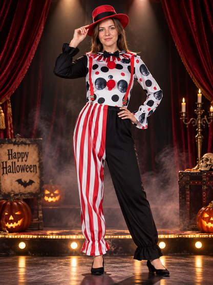 Clown Costume with Red Hat, Suspenders and Pants
