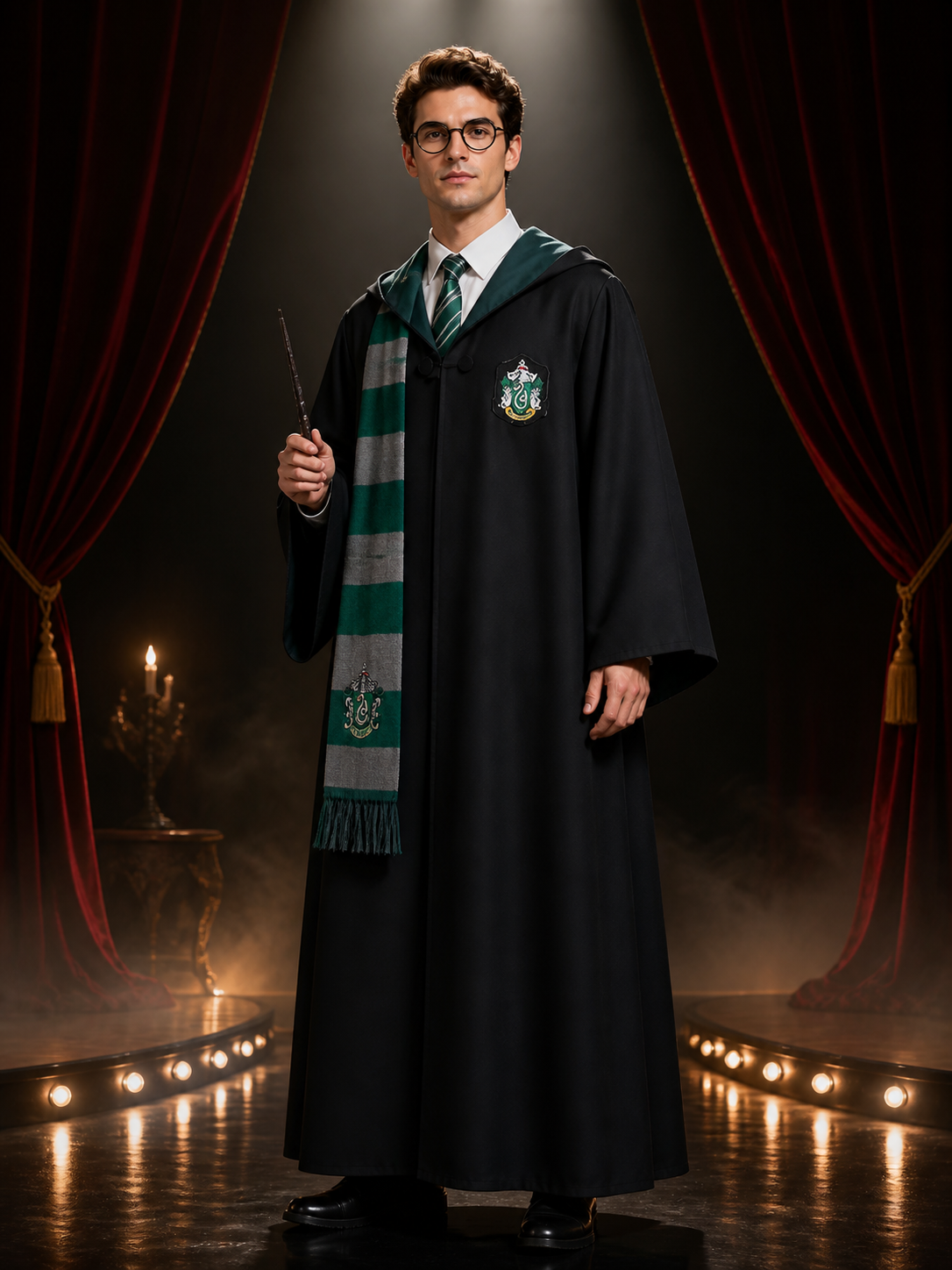 Slytherin Wizard Costume, Hooded Cloak for Cosplay