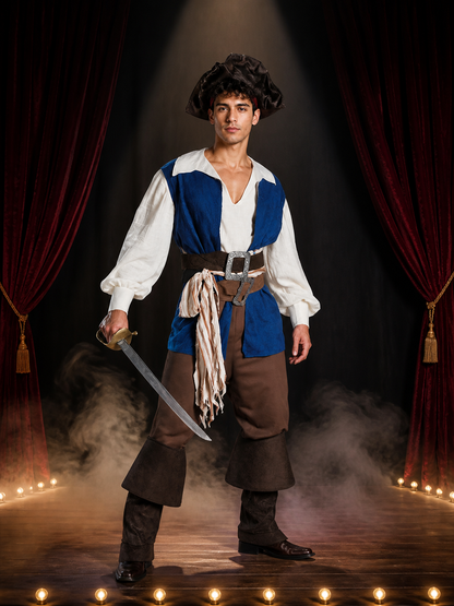 Men's Pirate Captain Costume Set with Vest, Shirt, Pants, Hat & Sword Costume Headwear detail 3