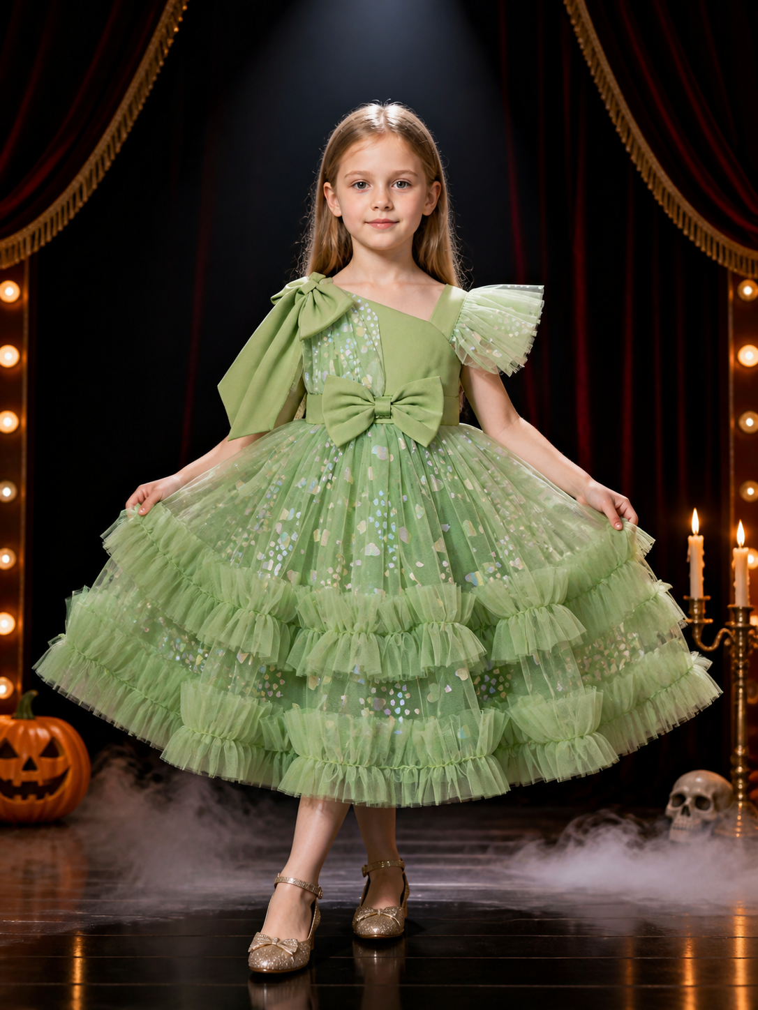 Toddler Girls' Princess Dress, Sparkly Tulle Ruffle Gown With Bow Details Costume Dresses detail 3