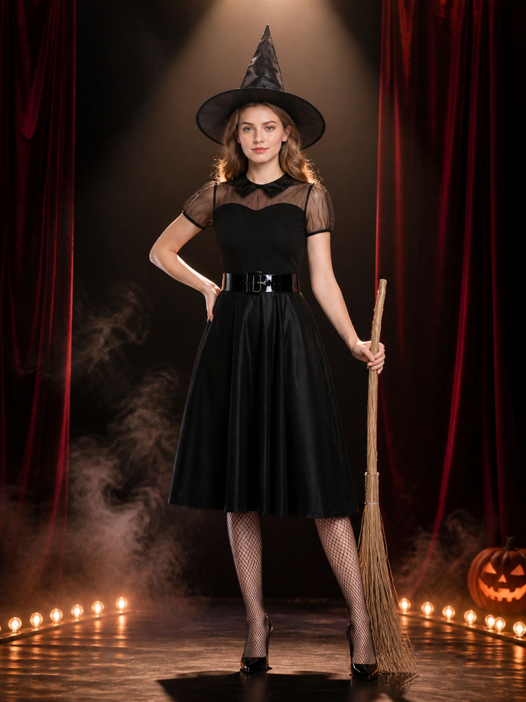 Black Witch Costume with Hat for Halloween