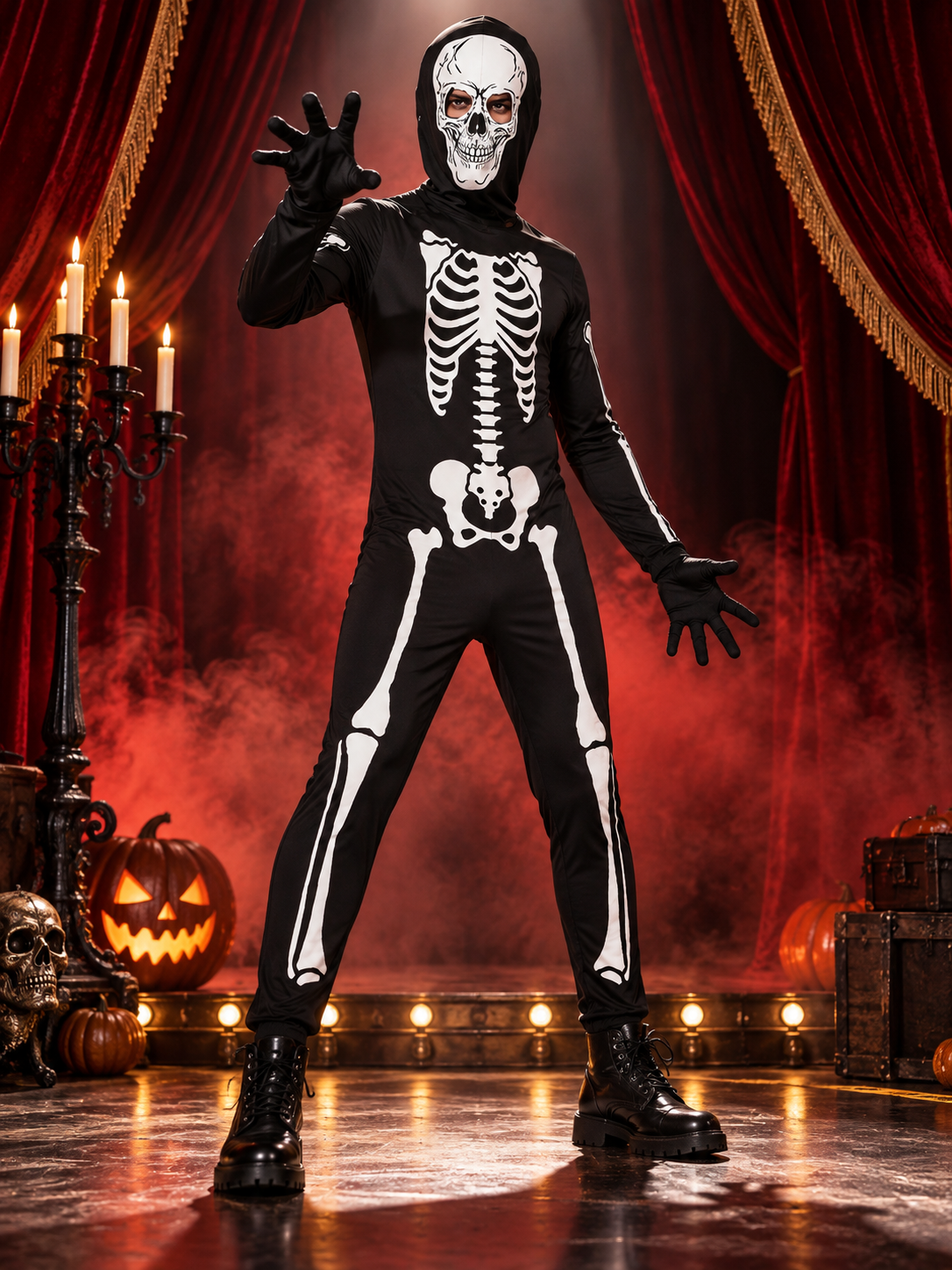 Kids' Skeleton Halloween Costume Black with Hood