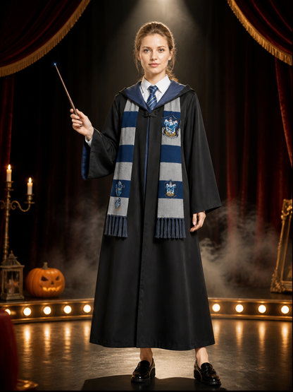 Ravenclaw-Themed Hooded Wizard Robe 3-Piece Costume Set with Tie and Scarf Costumes detail 3