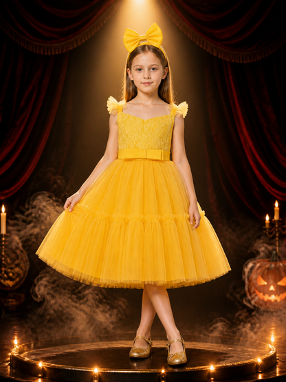 Toddler Girls' Yellow Princess Dress with Lace Bodice, Layered Tulle Skirt and Costume Dresses detail 3
