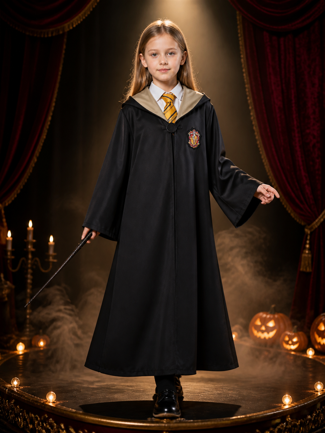 Hufflepuff Wizard Robe Costume Set, Hooded Long Cloak With Tie Costume Capes detail 3