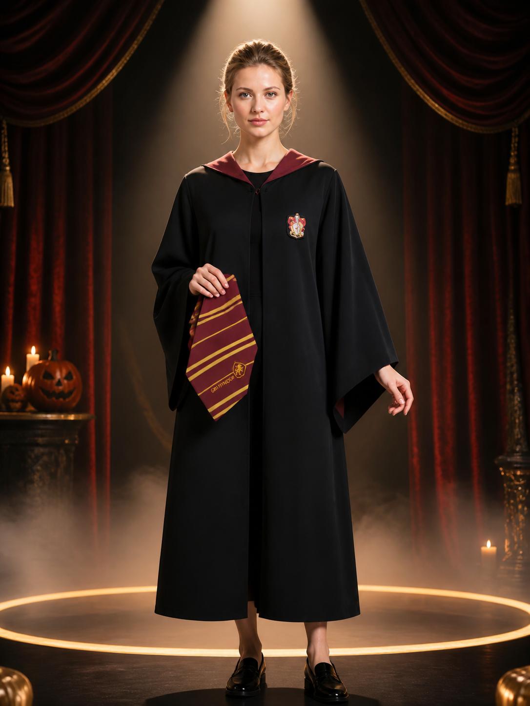 Kids' Hooded Wizard Robe Costume Set With Striped Scarf, Halloween Cosplay Costumes detail 3