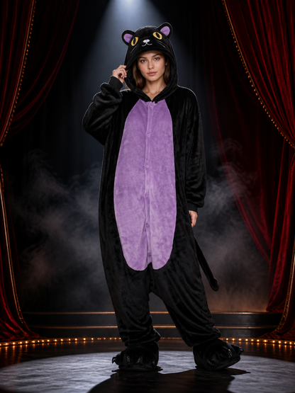 Midnight Cat Hooded Animal Onesie, Black and Purple Tail Costume Costumes detail 3