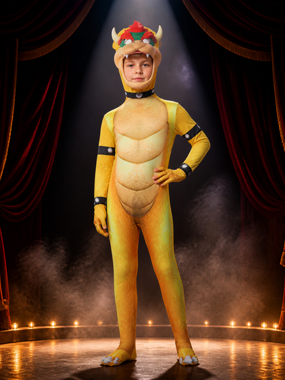 Bowser Hooded Bodysuit Costume For Halloween, Full Body Jumpsuit With Face Costumes detail 3