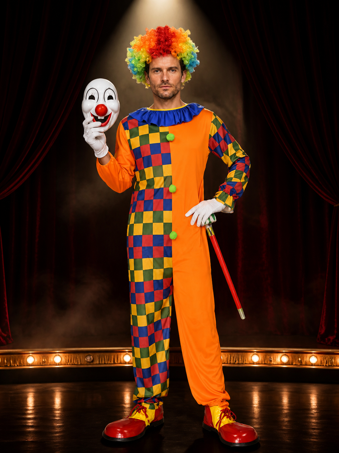Checkered Clown Costume for Cosplay, Masquerades, and Halloween