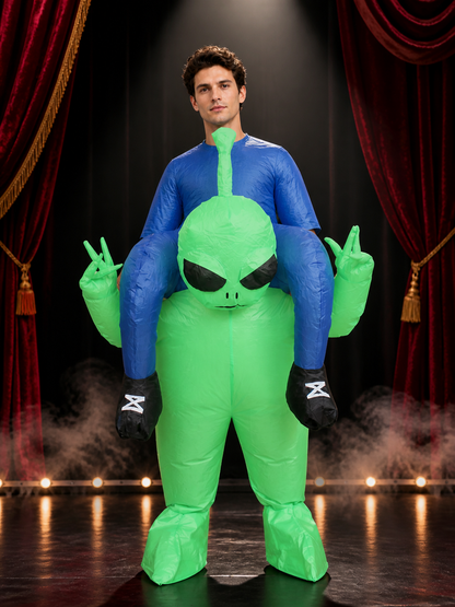 Green Alien Inflatable Costume with Blue Arms, Halloween Party Jumpsuit Costumes detail 3