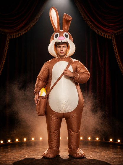 Brown Rabbit Inflatable Costume, Funny Animal Bodysuit with Belly Pocket for Costumes detail 3