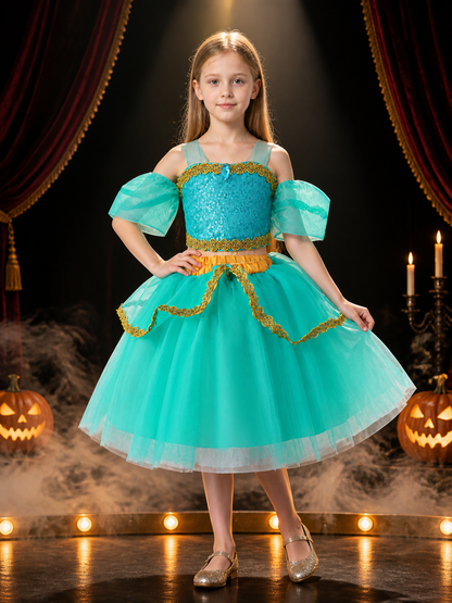 Toddler Girls' Jasmine Princess Two-Piece Sequined Halloween Costume Set Costumes detail 3