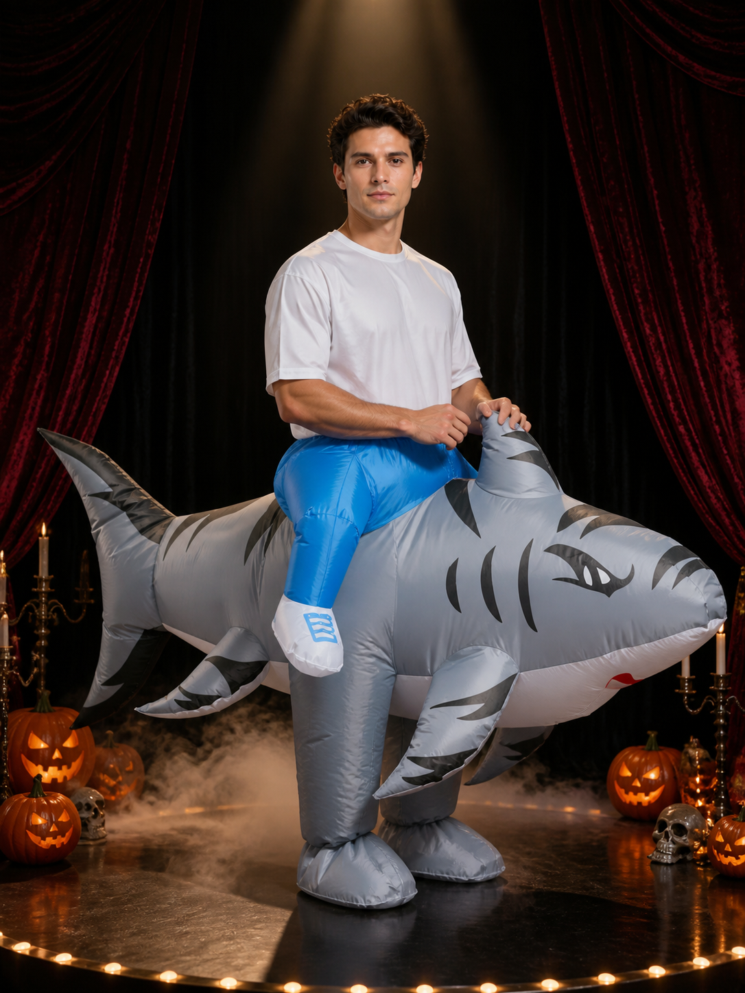 Unisex Gray Inflatable Shark Bodysuit Halloween Costume