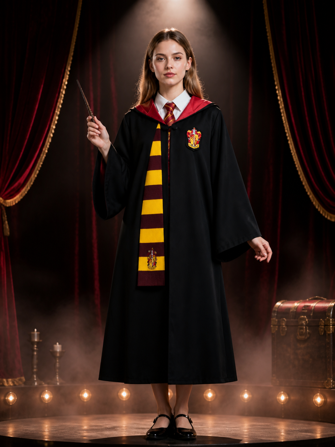 Wizard Costume Set, Hooded Long Robe with Striped Tie and Scarf, Halloween Costumes detail 3
