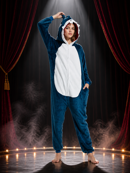 Navy Blue Shark Hooded Jumpsuit Costume, Long-Sleeve One-Piece Animal Outfit Costumes detail 3