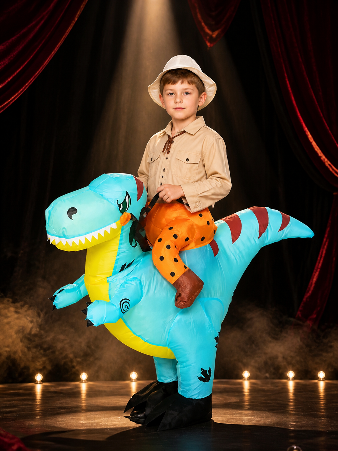 Inflatable Dinosaur Costume, Light Blue with Orange Spots, Funny Halloween Costumes detail 3