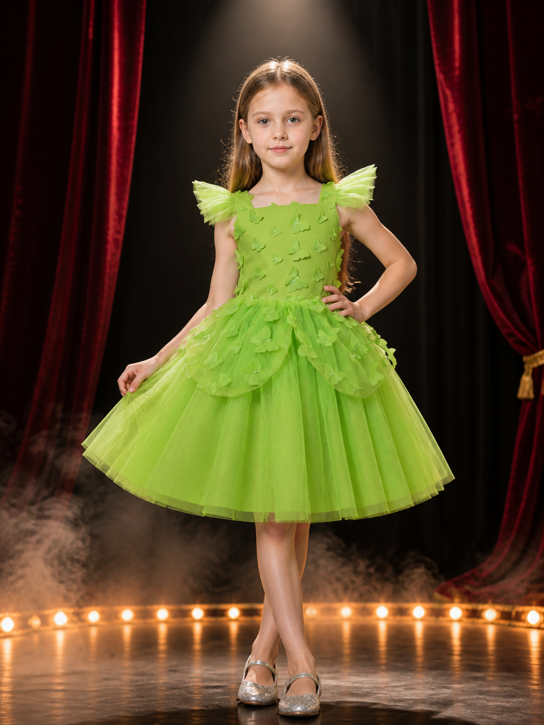 Girls' Green Butterfly Princess Cosplay Dress, Tulle Ball Gown Costume Dresses detail 3