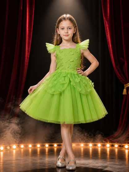 Girls' Green Butterfly Princess Cosplay Dress, Tulle Ball Gown Costume Dresses detail 3