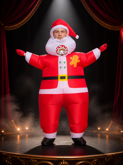 Inflatable Santa Claus Costume with Gingerbread Pattern - Red Christmas Jumpsuit Costumes detail 3