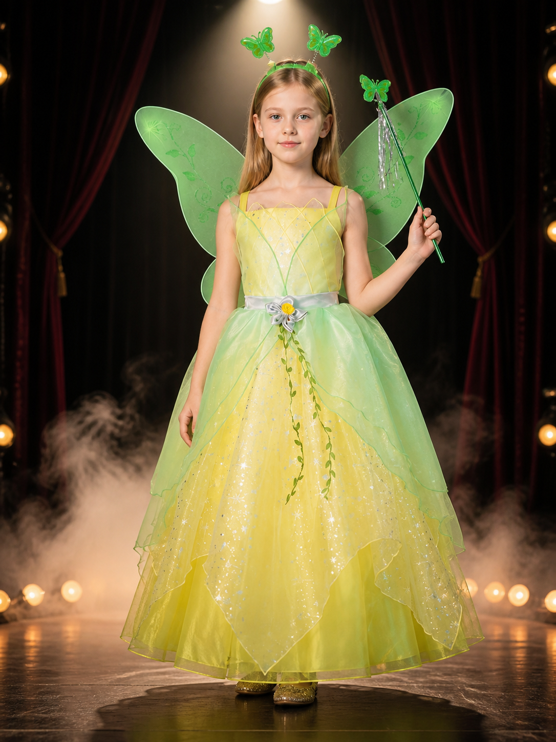 Girls Tinker Bell Fairy Dress Costume Set with Wings, Headband & Wand Costume Dresses detail 3