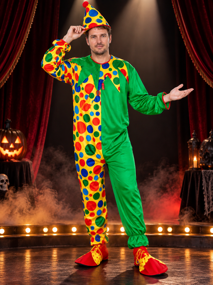 Green Polka Dot Clown Costume with Jumpsuit and Hat