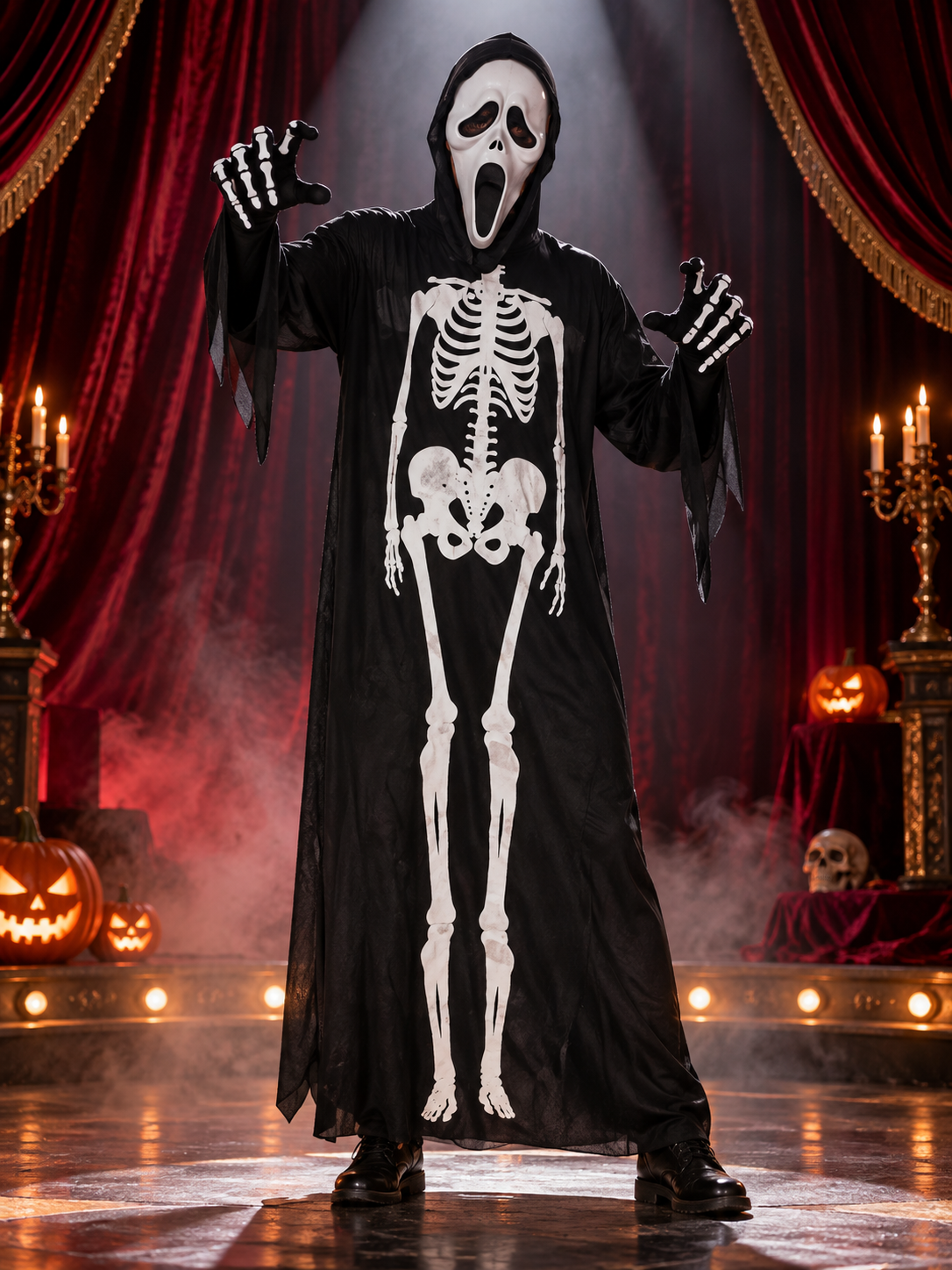 Halloween Skeleton Costume with Hood, Mask, and Gloves