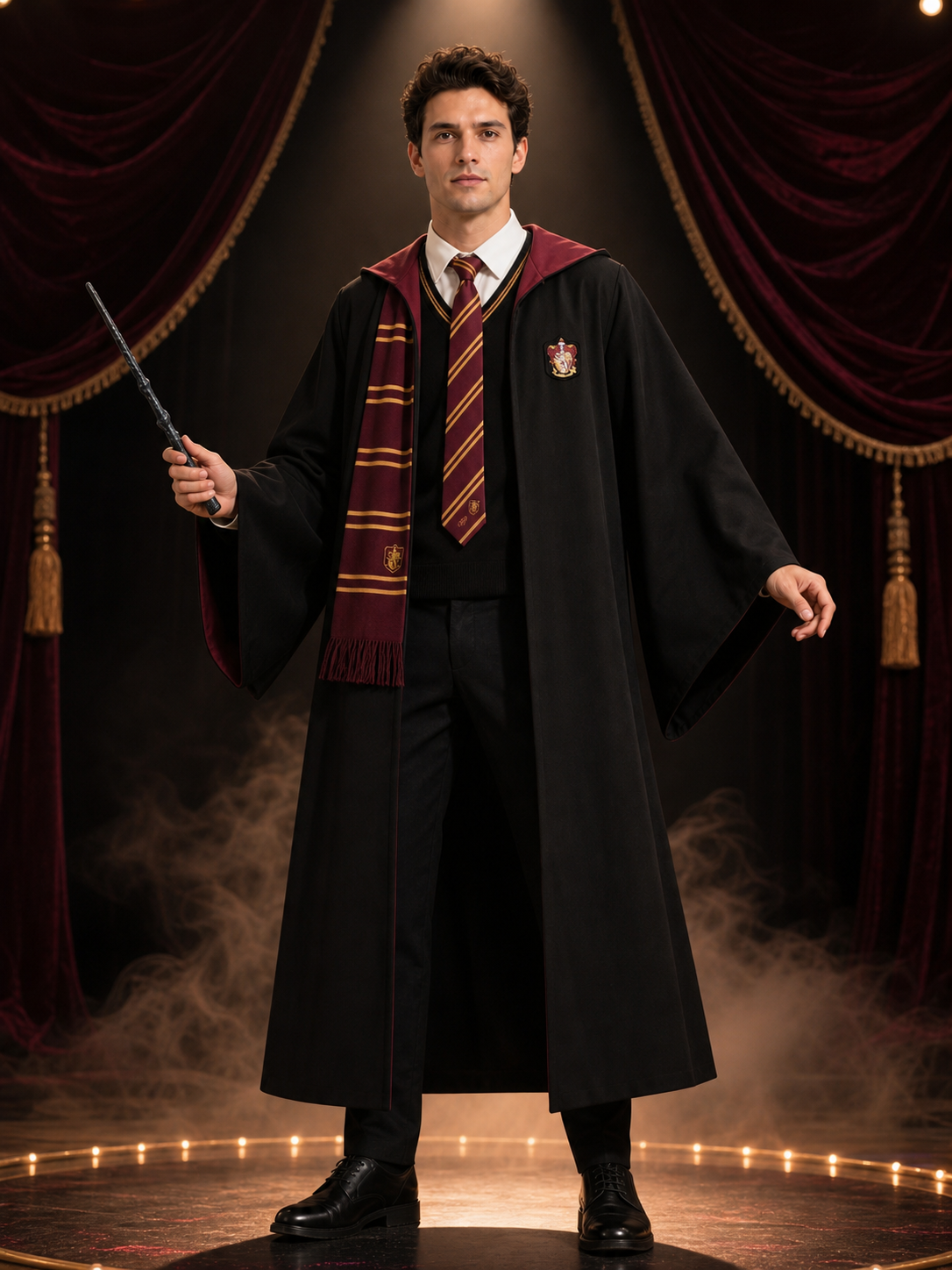 Kids Wizard Costume Set with Hooded Robe, Vest, Tie, Scarf and Wand Costume Accessories detail 3