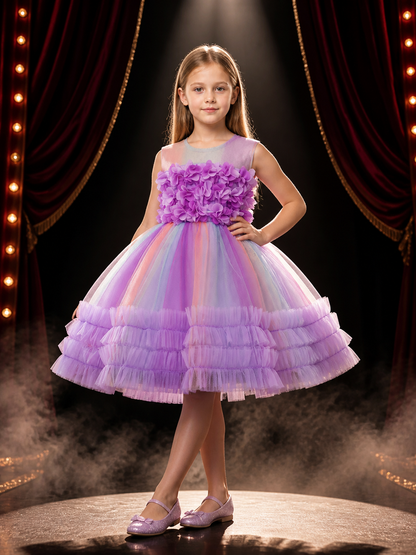 Toddler Girls' Multicolor Princess Dress with 3D Floral Ruffles Costume Dresses detail 3