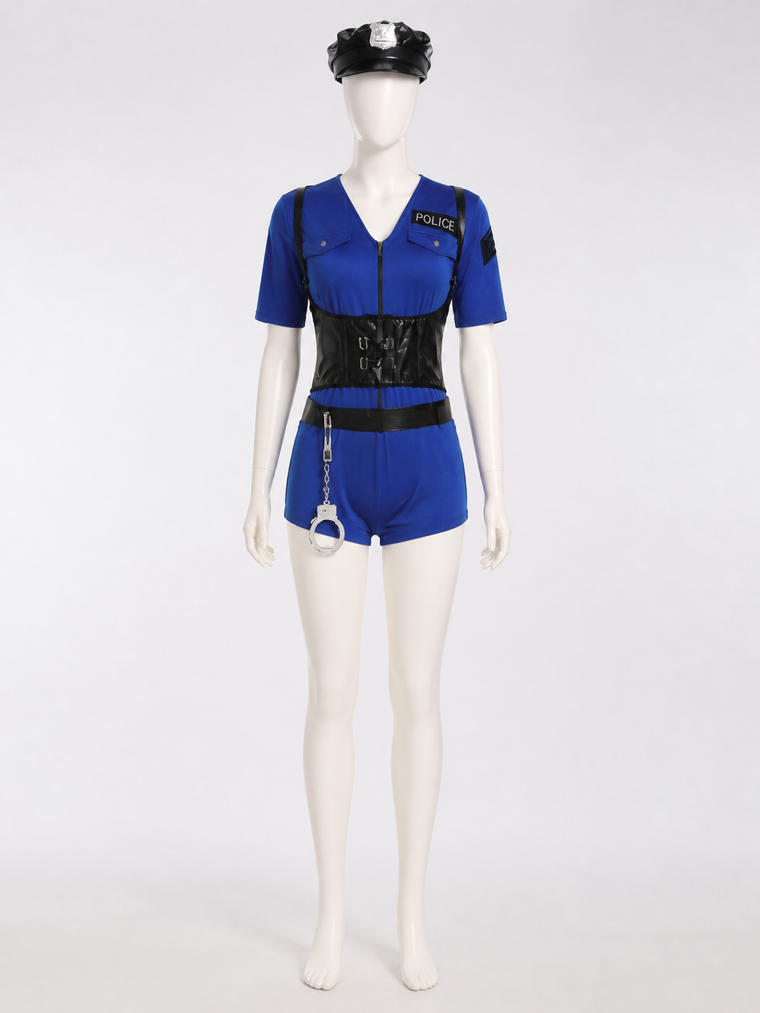 Women's Sexy Police Officer Costume Set with Hat, Belt & Handcuffs for Halloween Costume Headwear detail 3