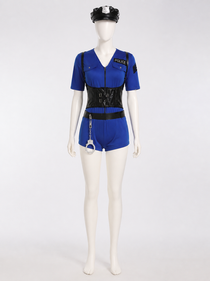 Women's Sexy Police Officer Costume Set with Hat, Belt & Handcuffs for Halloween Costume Headwear detail 3