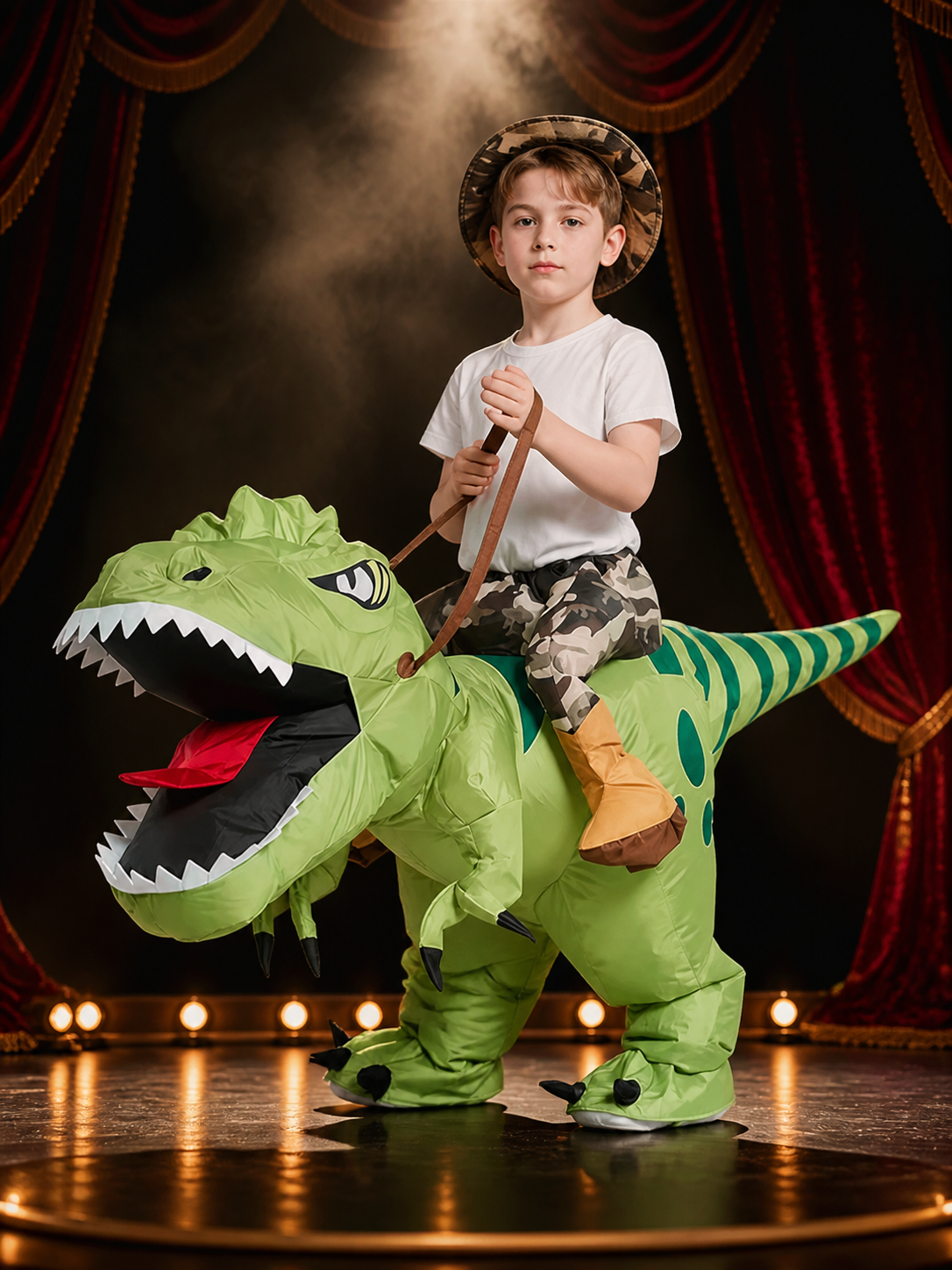 Kids Inflatable Dinosaur Costume, Green Striped Halloween Outfit Costumes detail 3