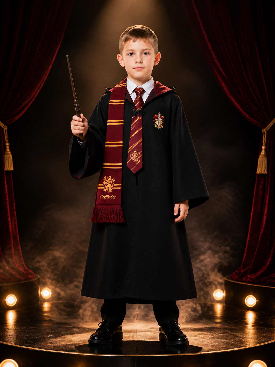 Hooded Wizard Robe Costume Set With Scarf, Tie And Wand Costume Accessories detail 3
