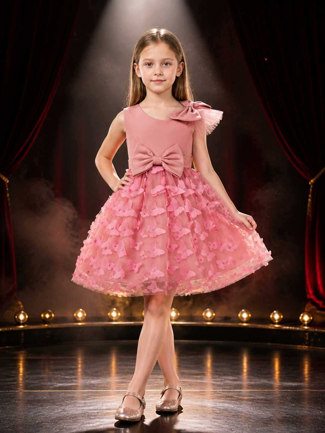 Baby Girls' Butterfly Princess Dress, Layered Tulle Flower Girl Party Outfit Costume Dresses detail 3