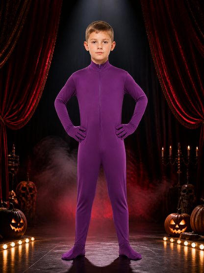 Purple Hooded Full-Body Jumpsuit Costume, Long-Sleeve Cosplay Outfit Costumes detail 3