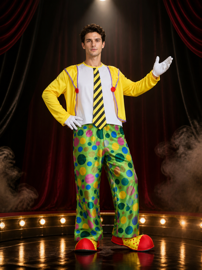 Unisex Clown Jumpsuit Costume Set with Vest & Tie, Halloween Outfit Costumes detail 3
