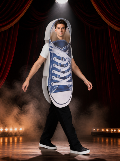 Couple's Sneaker Costume Bodysuit, Oversized Shoe Shaped Outfit for Halloween on-model stage scene view