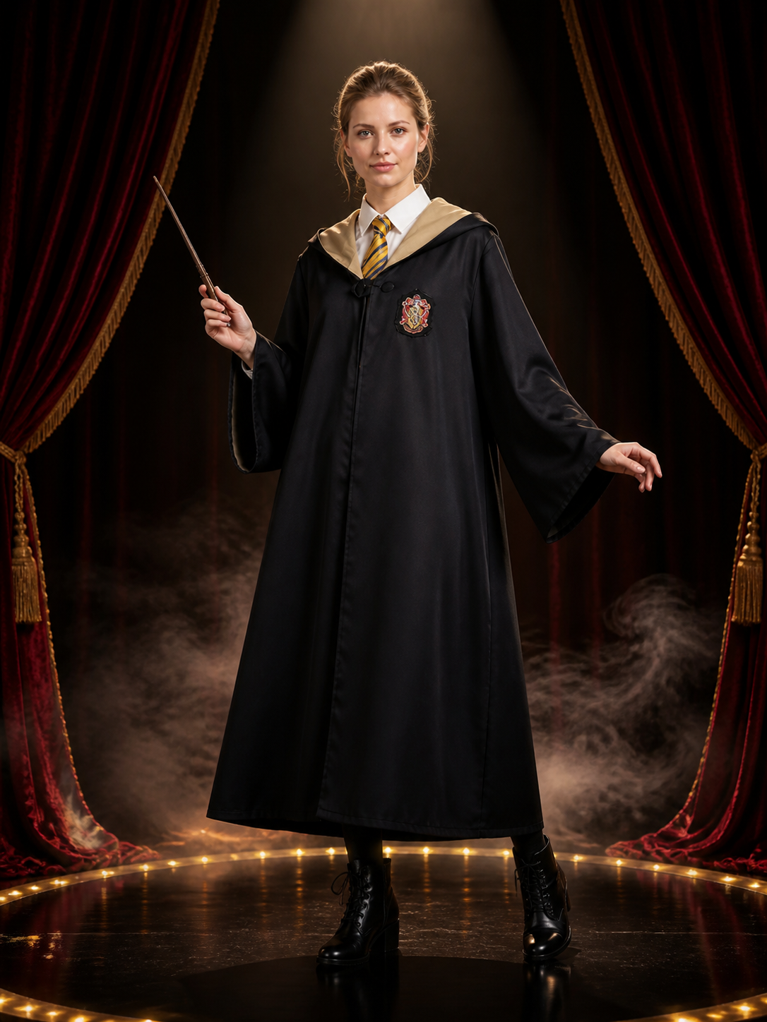 Kids Hufflepuff Wizard Robe Costume Set With Hood and Tie Costumes detail 3