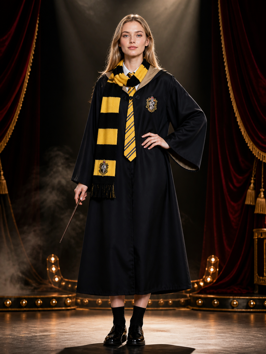 Kids' Hufflepuff Wizard Costume Set with Hooded Robe, Tie and Scarf Costumes detail 3