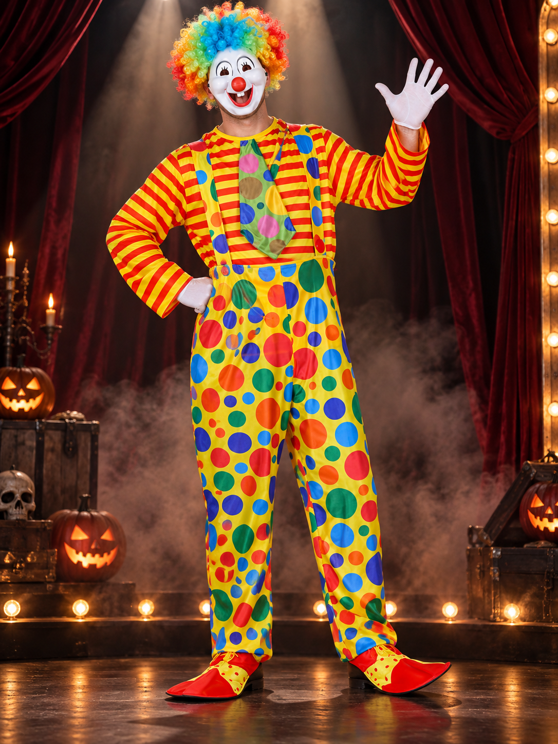 Yellow Clown Costume with Jumpsuit, Wig, and Mask