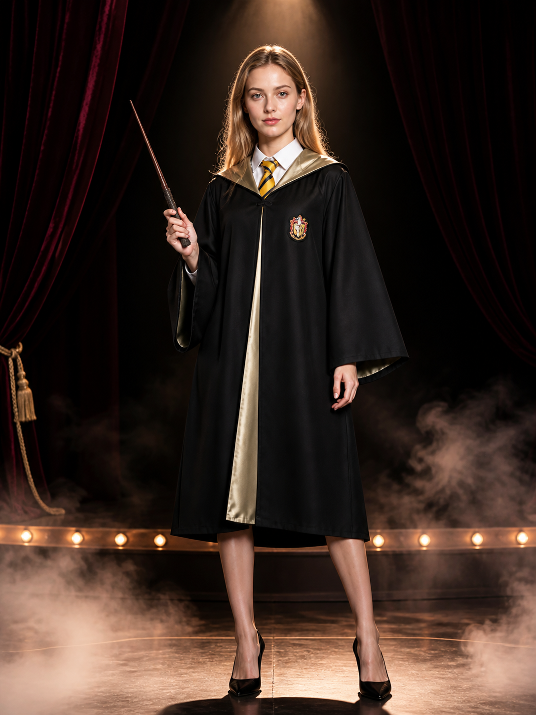 Wizard Robe Costume Set With Striped Tie And Wand, Long Cloak Halloween Cosplay Costume Capes detail 3