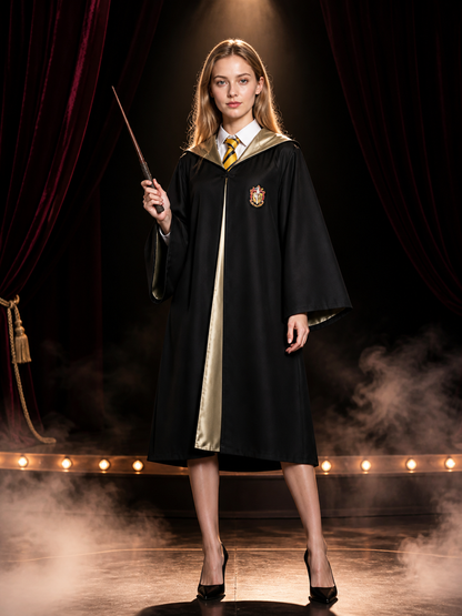 Wizard Robe Costume Set With Striped Tie And Wand, Long Cloak Halloween Cosplay Costume Capes detail 3