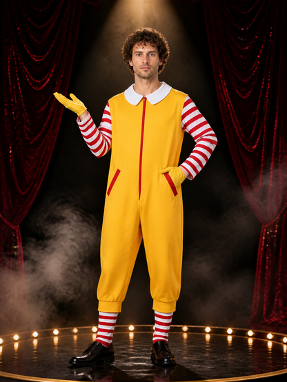Halloween Clown Jumpsuit Costume, Orange-Yellow with Red and White Striped Costumes detail 3