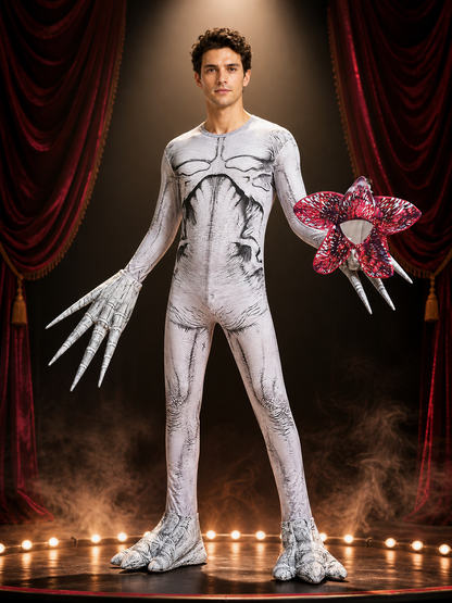 Monster Hooded Jumpsuit Halloween Costume Set with Mask, Claw Gloves and Foot Costume Masks detail 3