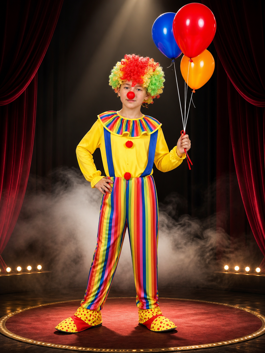 Boys' Colorful Clown Jumpsuit Costume Set with Wig, Nose and Shoe Covers Costume Wigs detail 3