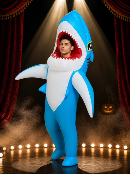 Unisex Adult Shark Costume Jumpsuit with Fins and Tail, Blue White Halloween Costumes detail 3