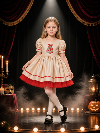 Girls' Christmas Princess Dress, Bell Print, Ruffle Trim and Tulle Skirt Costume Costume Dresses detail 3