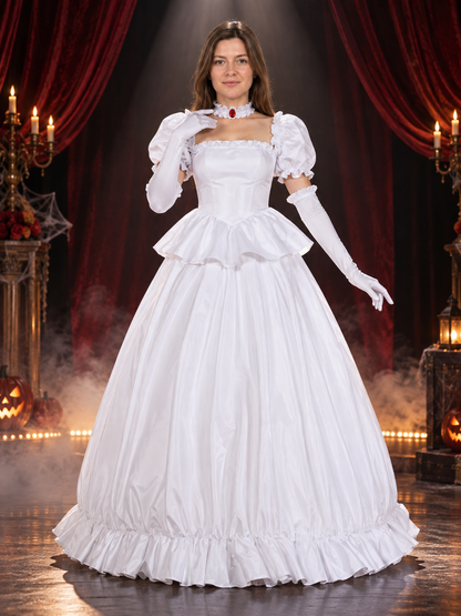 cosplay costume white dress with gloves and necklace